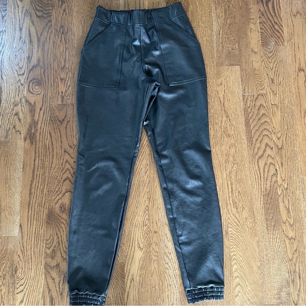 SPANX Black Faux Leather Jogger Utility Pants Size S - Picture 8 of 14